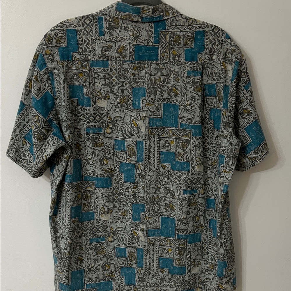 Vintage Nui Nalu Hawaiian Shirt Men's Large Teal/Gray Short-Sleeve Resort Wear - Picture 6 of 12